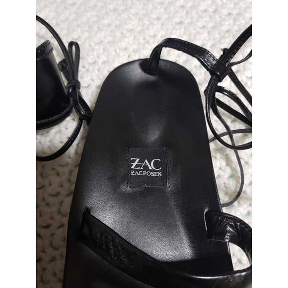 Zac Posen Black Tie Strap Sandals New size 6 Flat Ankle Wrap - Picture 4 of 5